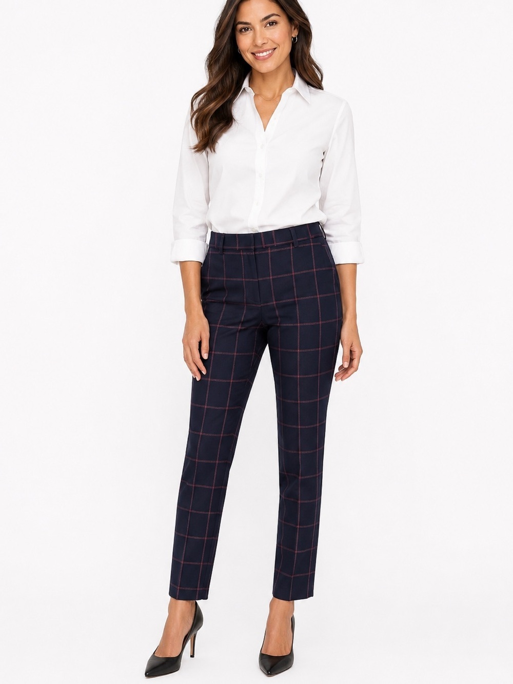 Ann Taylor Blue Red Windowpane Plaid Pants Trousers Size 4